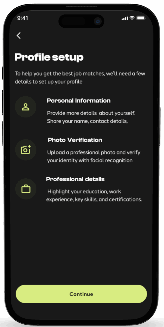 Profile setup screen