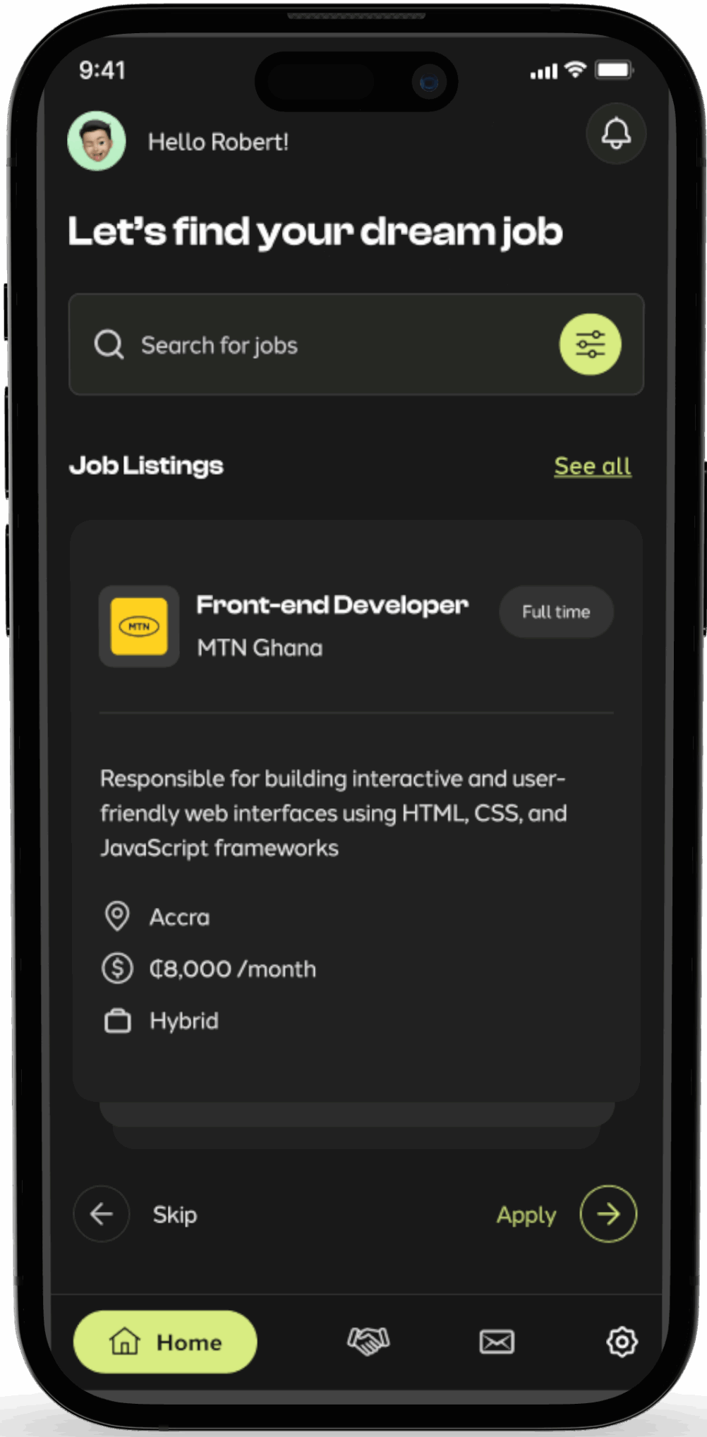 Swipe to match screen